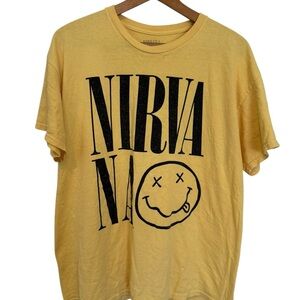 Officially Licensed Nirvana Nevermind Smiley Grunge Tee Yellow men’s X-Large